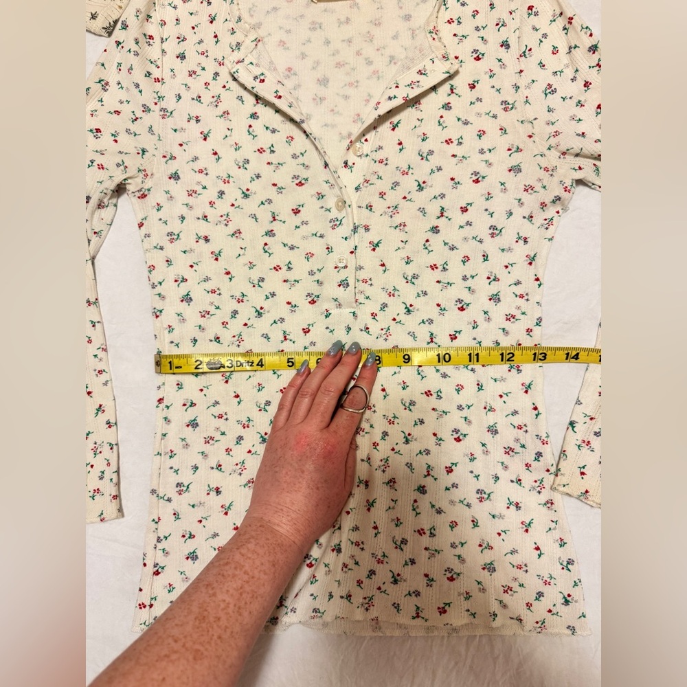 Doen Paula T, 100% Cotton, Monte-Parc Floral/Cream Henley-Long Sleeve Top, S - Picture 11 of 13